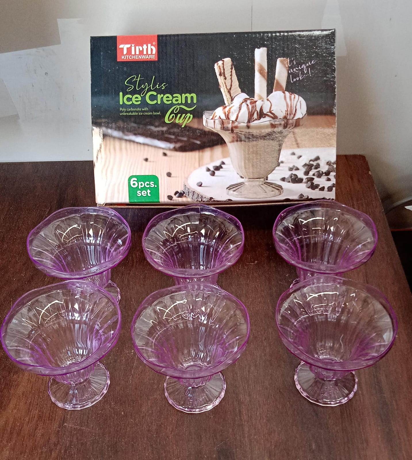 Crystal Plastic Ice-cream Bowl (Crystal Cups Set Of 6) - warehousetech13
