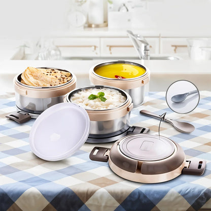 Ganesh Steko-3 Triple Layer Stainless Steel Insulated Lunch Box Set - warehousetech13