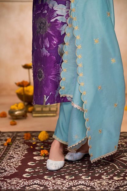 Shehnaaz Rust & Purple Hand Work Kurta Set with Dupatta for Women | Elegant Festive Ethnic Wear - warehousetech13