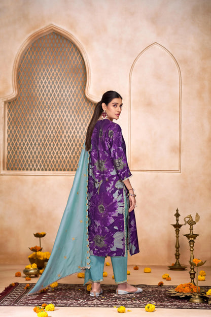 Shehnaaz Rust & Purple Hand Work Kurta Set with Dupatta for Women | Elegant Festive Ethnic Wear - warehousetech13