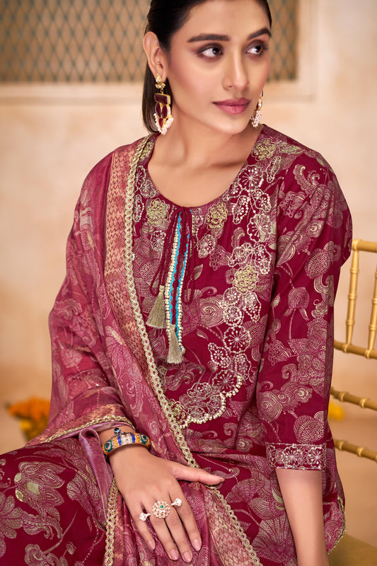 Shehnaaz Maroon & Rama Handwork Kurta Set with Dupatta | Elegant Festive Wear for Women