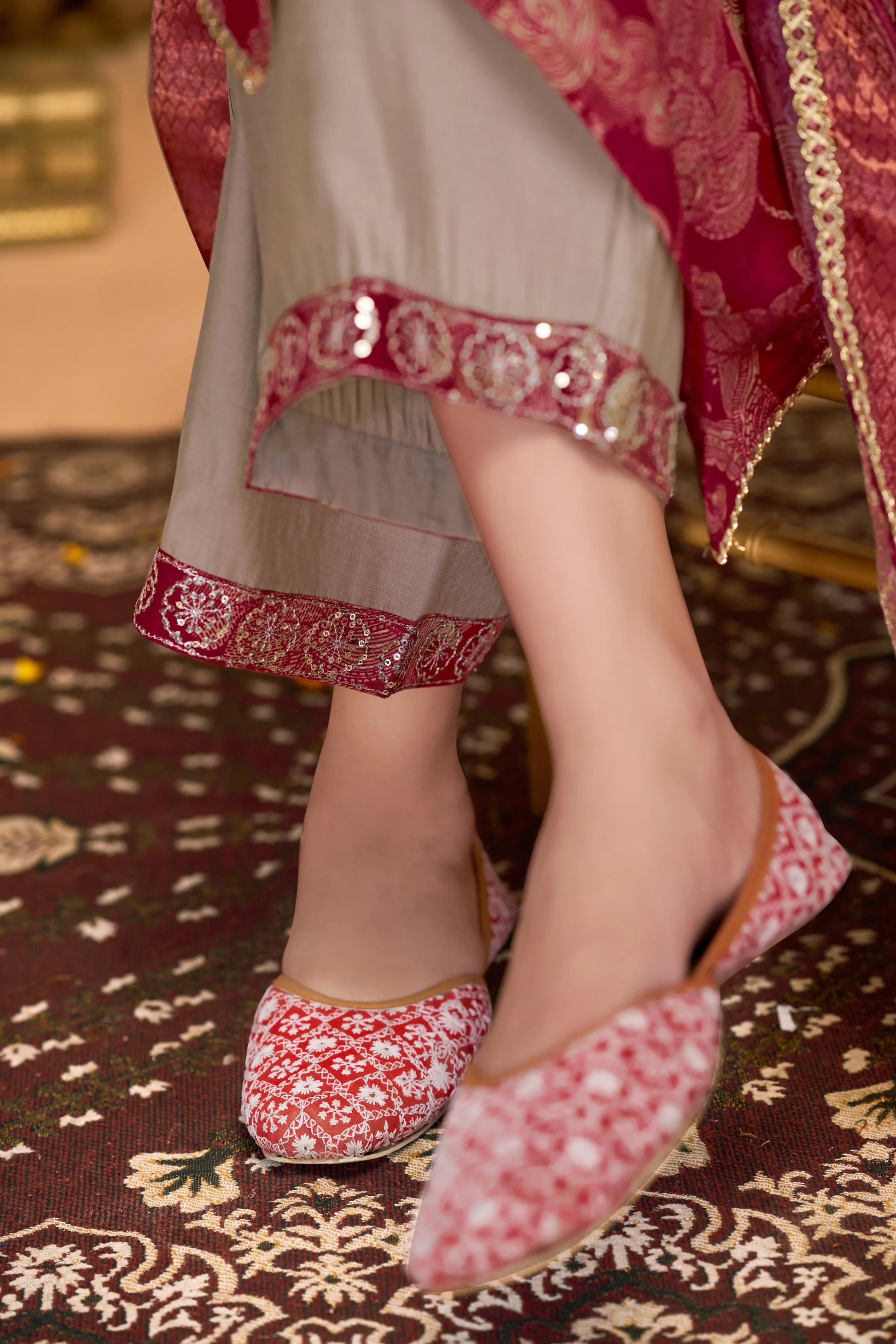 Shehnaaz Maroon & Rama Handwork Kurta Set with Dupatta | Elegant Festive Wear for Women - warehousetech13