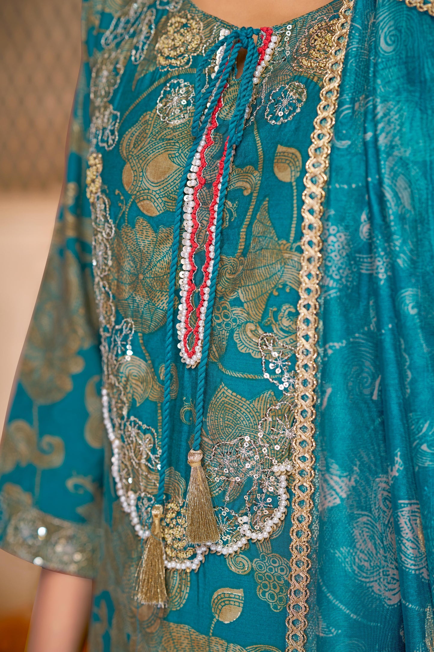 Shehnaaz Maroon & Rama Handwork Kurta Set with Dupatta | Elegant Festive Wear for Women - warehousetech13