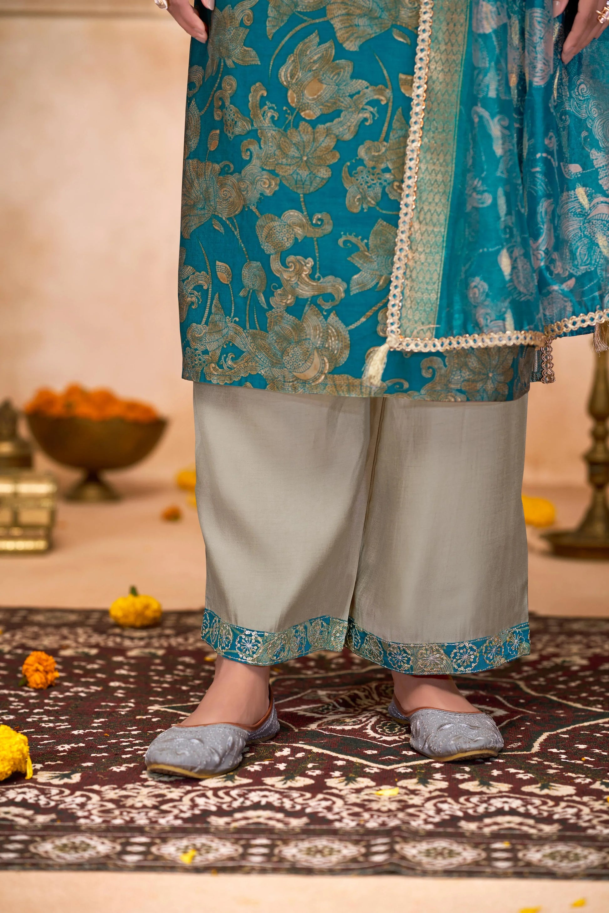 Shehnaaz Maroon & Rama Handwork Kurta Set with Dupatta | Elegant Festive Wear for Women - warehousetech13