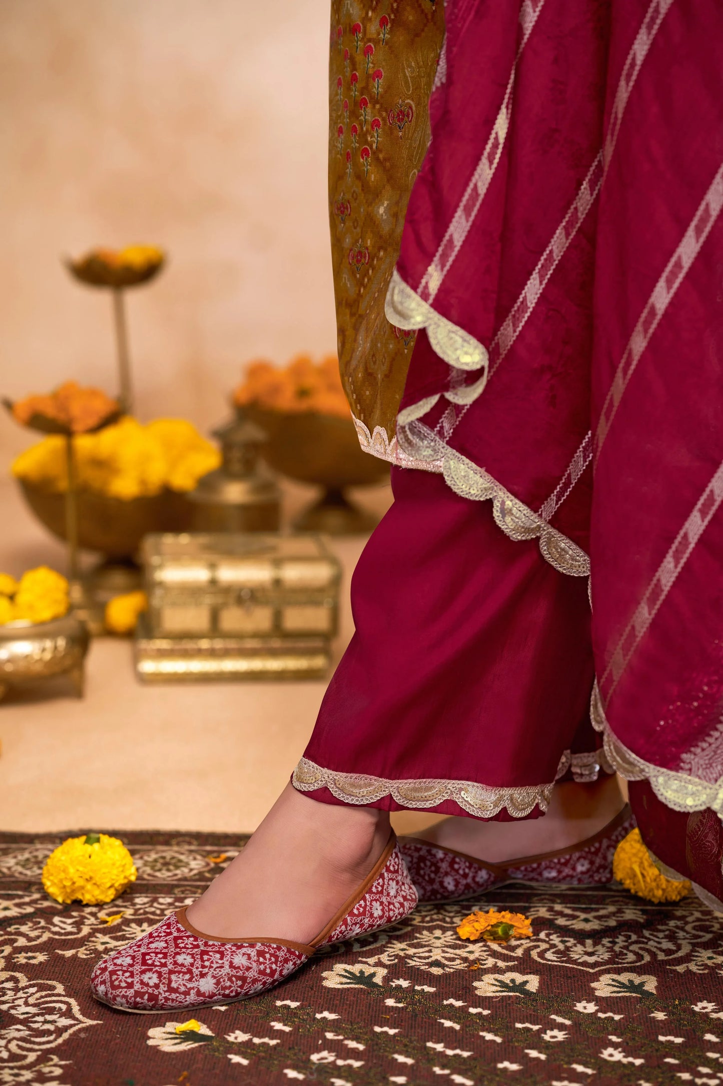 Shehnaaz Navy & Brown Printed Kurta Set with Dupatta for Women - warehousetech13