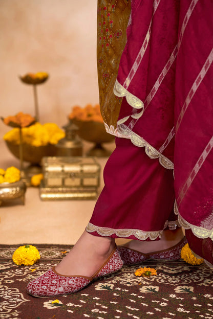 Shehnaaz Navy & Brown Printed Kurta Set with Dupatta for Women - warehousetech13