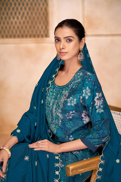 Shehnaaz Purple & Blue Embroidered Kurta Set with Dupatta – Elegant Festive Ethnic Wear for Women - warehousetech13