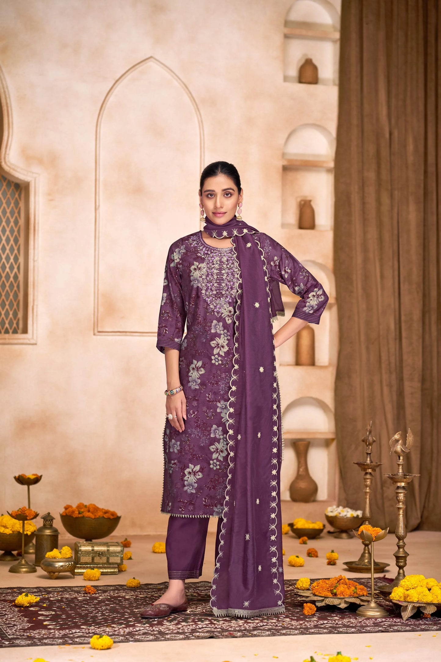 Shehnaaz Purple & Blue Embroidered Kurta Set with Dupatta – Elegant Festive Ethnic Wear for Women - warehousetech13