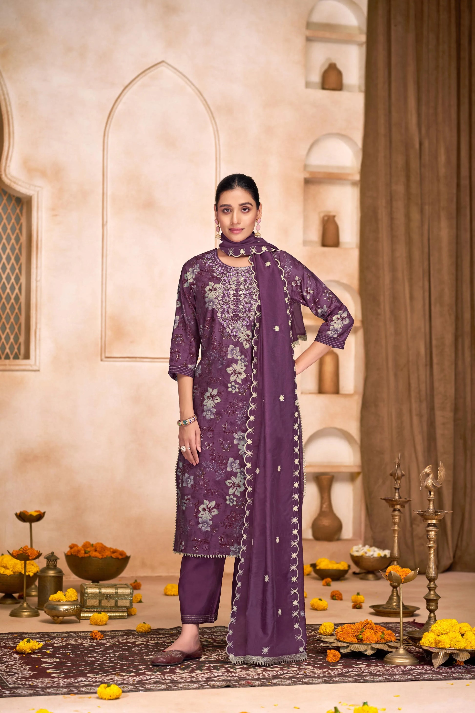 Shehnaaz Purple & Blue Embroidered Kurta Set with Dupatta – Elegant Festive Ethnic Wear for Women - warehousetech13