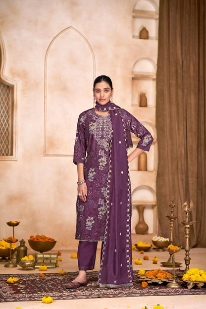 Shehnaaz Purple & Blue Embroidered Kurta Set with Dupatta – Elegant Festive Ethnic Wear for Women - warehousetech13