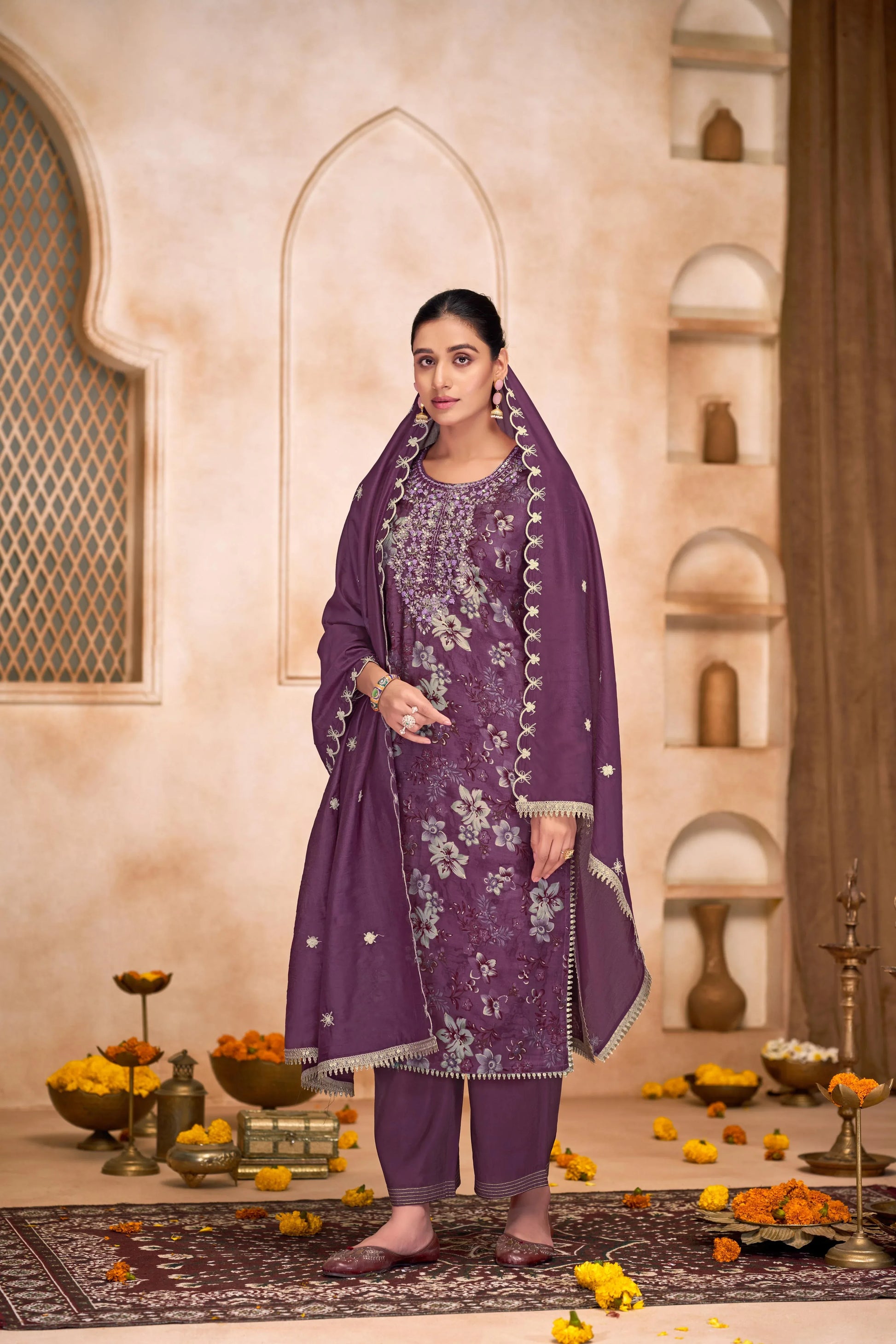 Shehnaaz Purple & Blue Embroidered Kurta Set with Dupatta – Elegant Festive Ethnic Wear for Women - warehousetech13