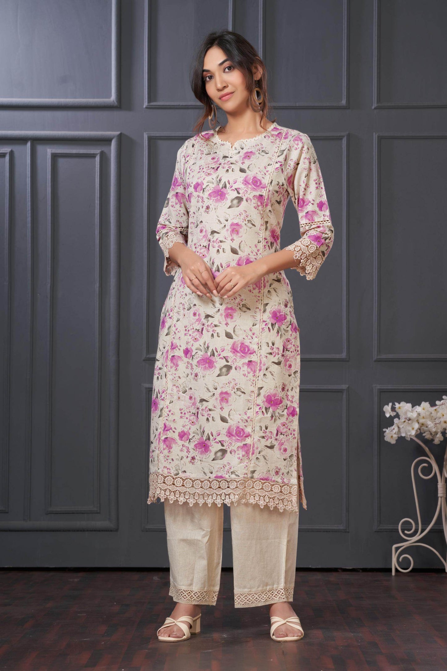 BulBul Hazel Purple & Pink Floral Printed Cotton Kurta Set - Lightweight, Breathable Ethnic Wear for Women