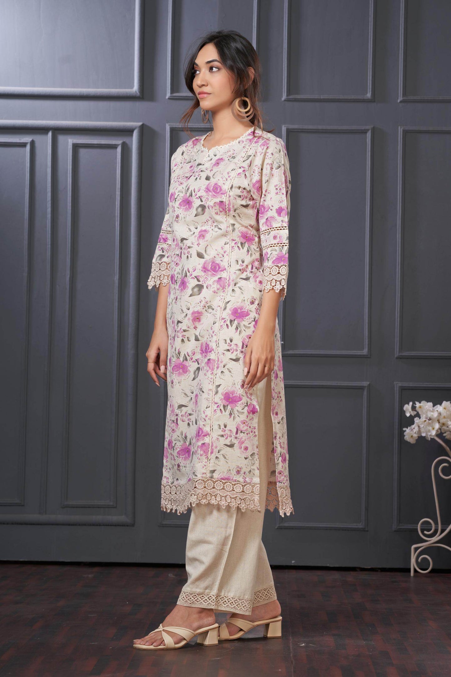 BulBul Hazel Purple & Pink Floral Printed Cotton Kurta Set - Lightweight, Breathable Ethnic Wear for Women