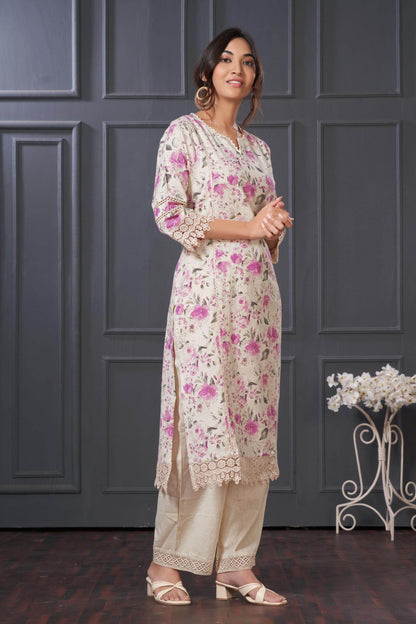 BulBul Hazel Purple & Pink Floral Printed Cotton Kurta Set - Lightweight, Breathable Ethnic Wear for Women