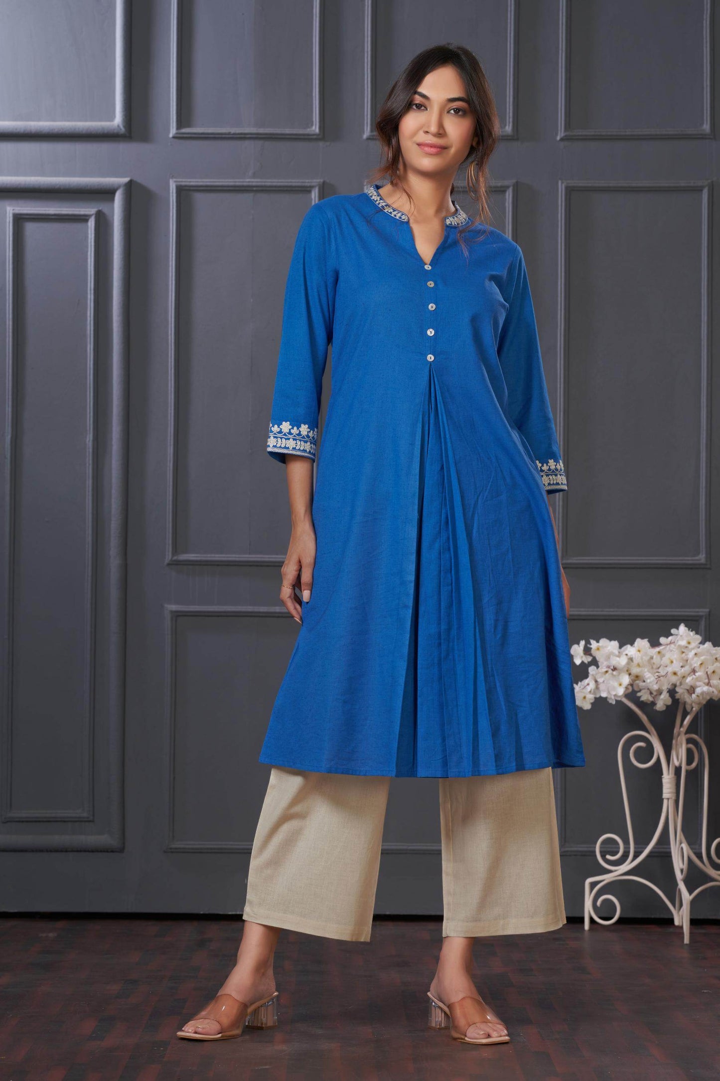 BulBul Hazel Purple & Blue Embellished Solid Cotton Kurta Set for Women – Stylish Comfortable Ethnic Wear