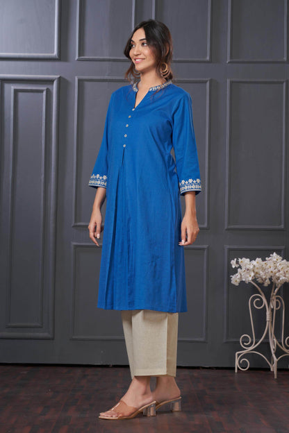 BulBul Hazel Purple & Blue Embellished Solid Cotton Kurta Set for Women – Stylish Comfortable Ethnic Wear