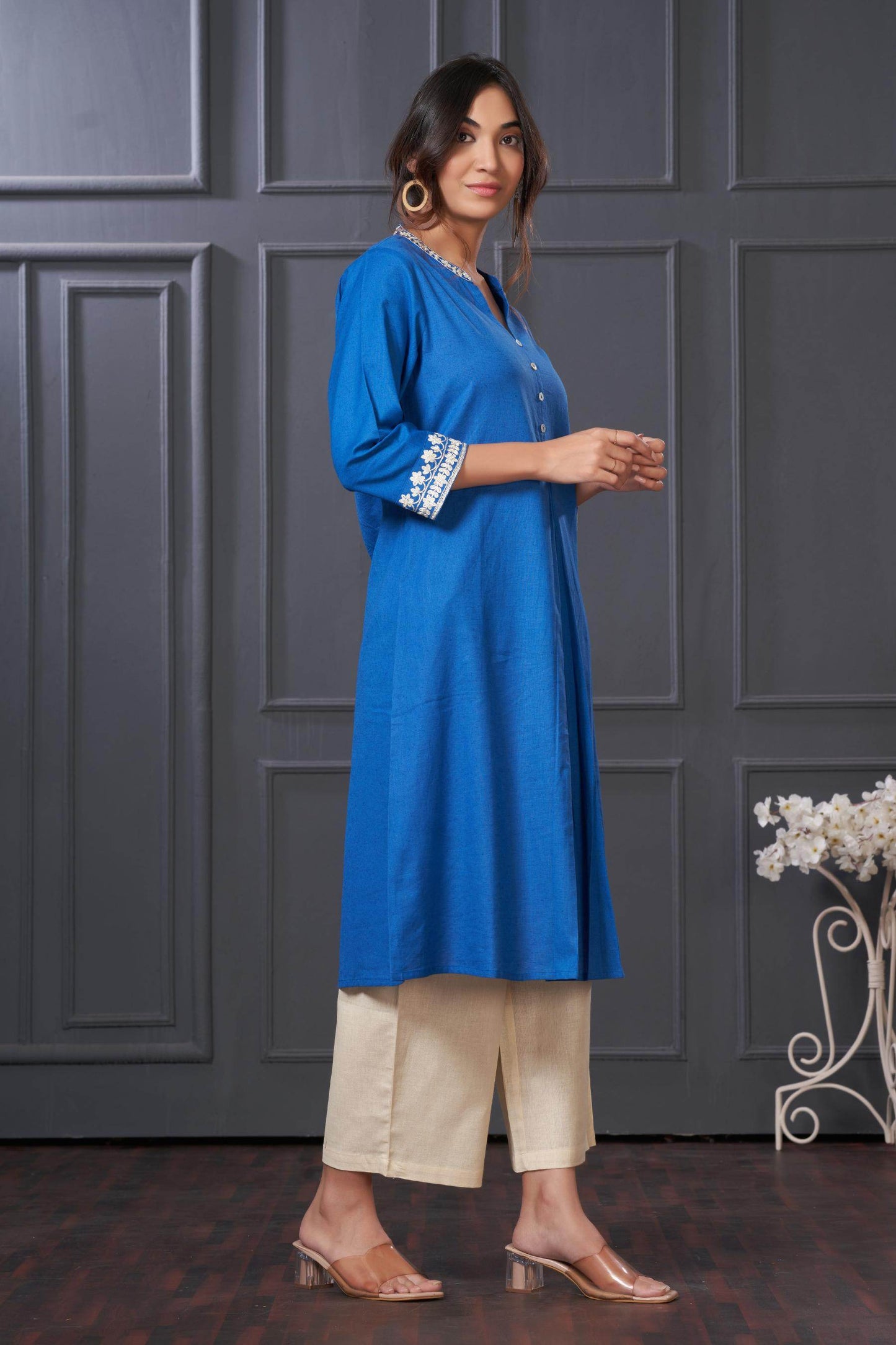 BulBul Hazel Purple & Blue Embellished Solid Cotton Kurta Set for Women – Stylish Comfortable Ethnic Wear