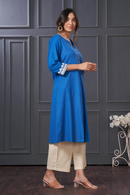 BulBul Hazel Purple & Blue Embellished Solid Cotton Kurta Set for Women – Stylish Comfortable Ethnic Wear