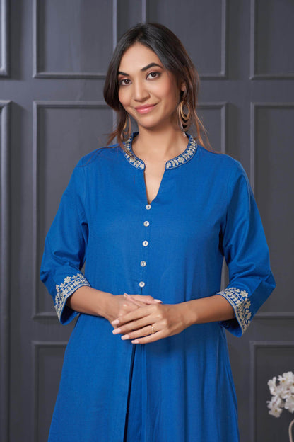 BulBul Hazel Purple & Blue Embellished Solid Cotton Kurta Set for Women – Stylish Comfortable Ethnic Wear