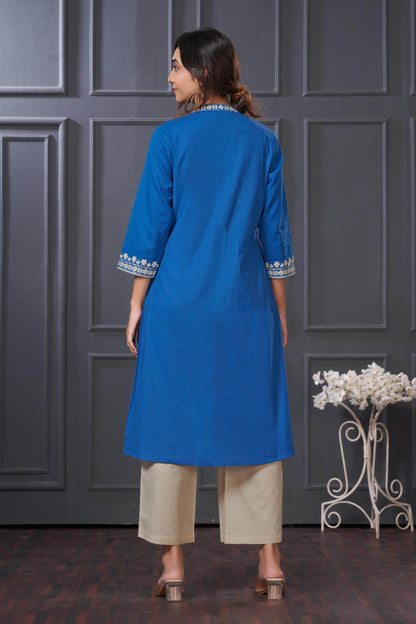 BulBul Hazel Purple & Blue Embellished Solid Cotton Kurta Set for Women – Stylish Comfortable Ethnic Wear
