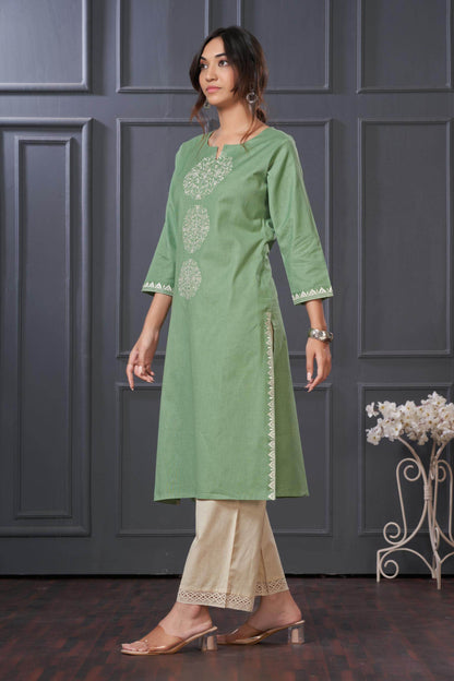 BulBul Hazel Green & Blue Embroidered Cotton Kurta Set – Comfortable, Stylish Ethnic Wear
