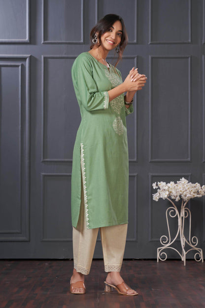 BulBul Hazel Green & Blue Embroidered Cotton Kurta Set – Comfortable, Stylish Ethnic Wear