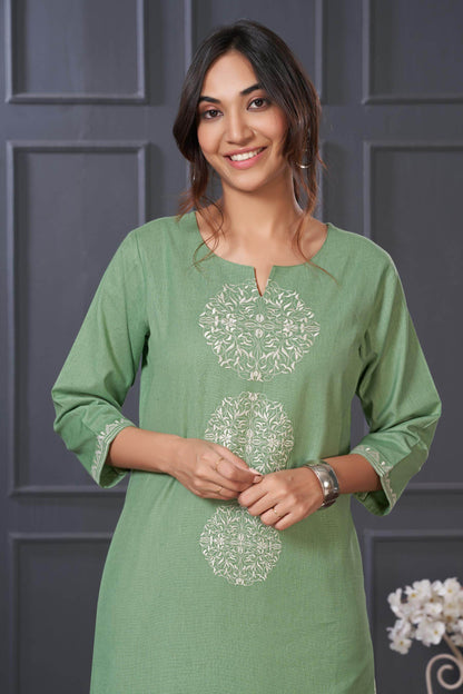 BulBul Hazel Green & Blue Embroidered Cotton Kurta Set – Comfortable, Stylish Ethnic Wear