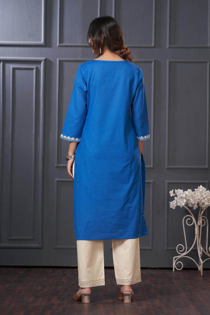 BulBul Hazel Green & Blue Embroidered Cotton Kurta Set – Comfortable, Stylish Ethnic Wear