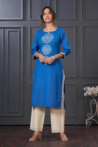BulBul Hazel Green & Blue Embroidered Cotton Kurta Set – Comfortable, Stylish Ethnic Wear