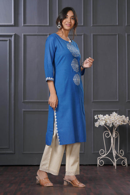 BulBul Hazel Green & Blue Embroidered Cotton Kurta Set – Comfortable, Stylish Ethnic Wear
