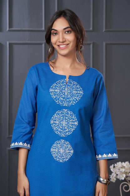 BulBul Hazel Green & Blue Embroidered Cotton Kurta Set – Comfortable, Stylish Ethnic Wear