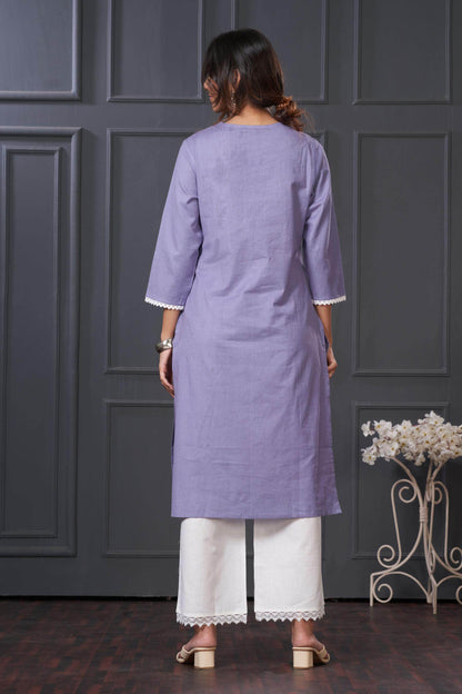 BulBul Hazel Purple & Green Embroidered Cotton Kurta Set - Elegant Ethnic Wear for Women