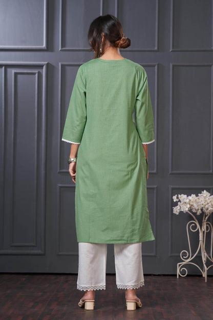 BulBul Hazel Purple & Green Embroidered Cotton Kurta Set - Elegant Ethnic Wear for Women