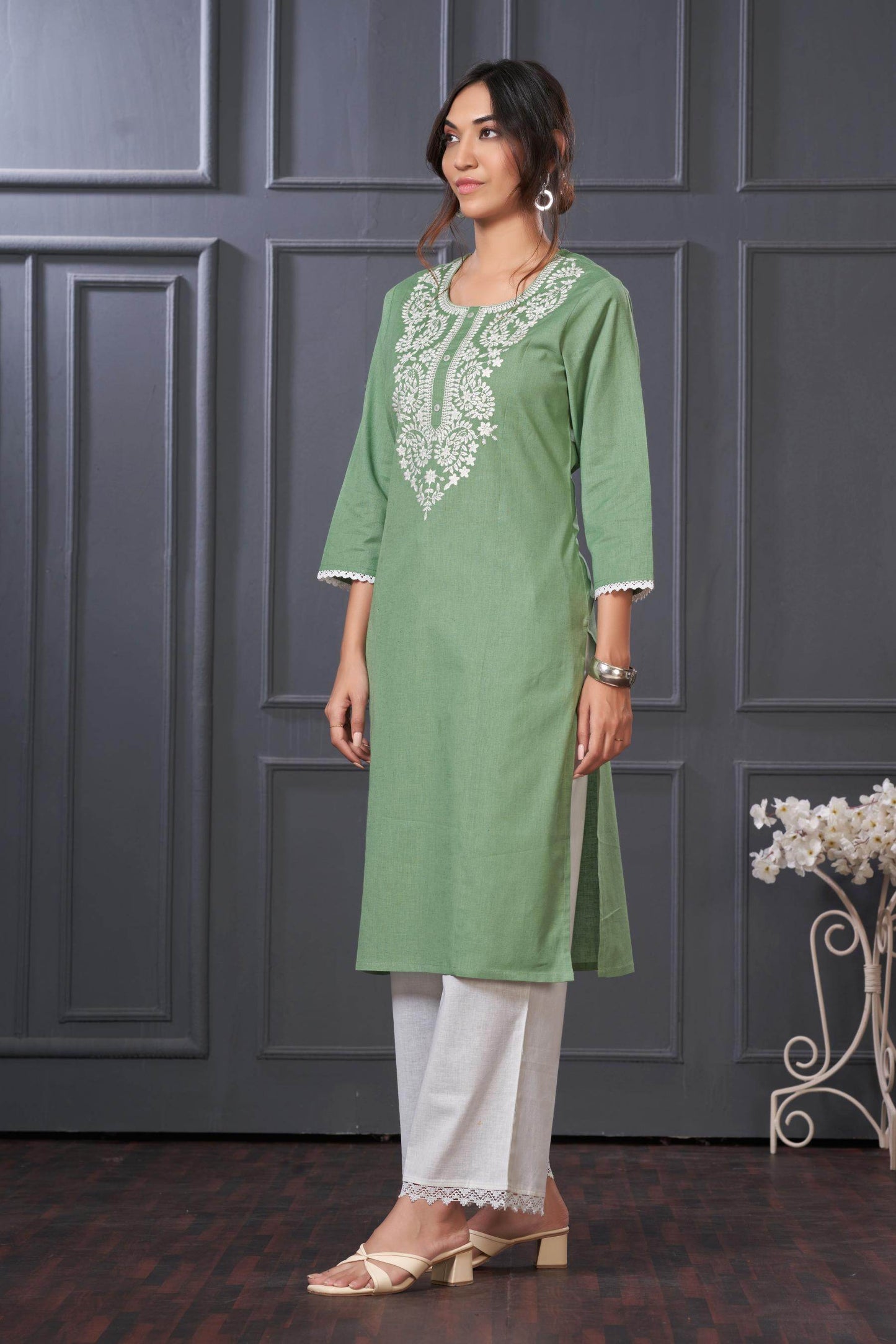BulBul Hazel Purple & Green Embroidered Cotton Kurta Set - Elegant Ethnic Wear for Women