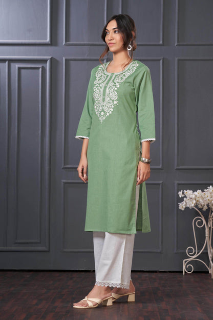 BulBul Hazel Purple & Green Embroidered Cotton Kurta Set - Elegant Ethnic Wear for Women