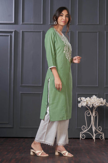 BulBul Hazel Purple & Green Embroidered Cotton Kurta Set - Elegant Ethnic Wear for Women