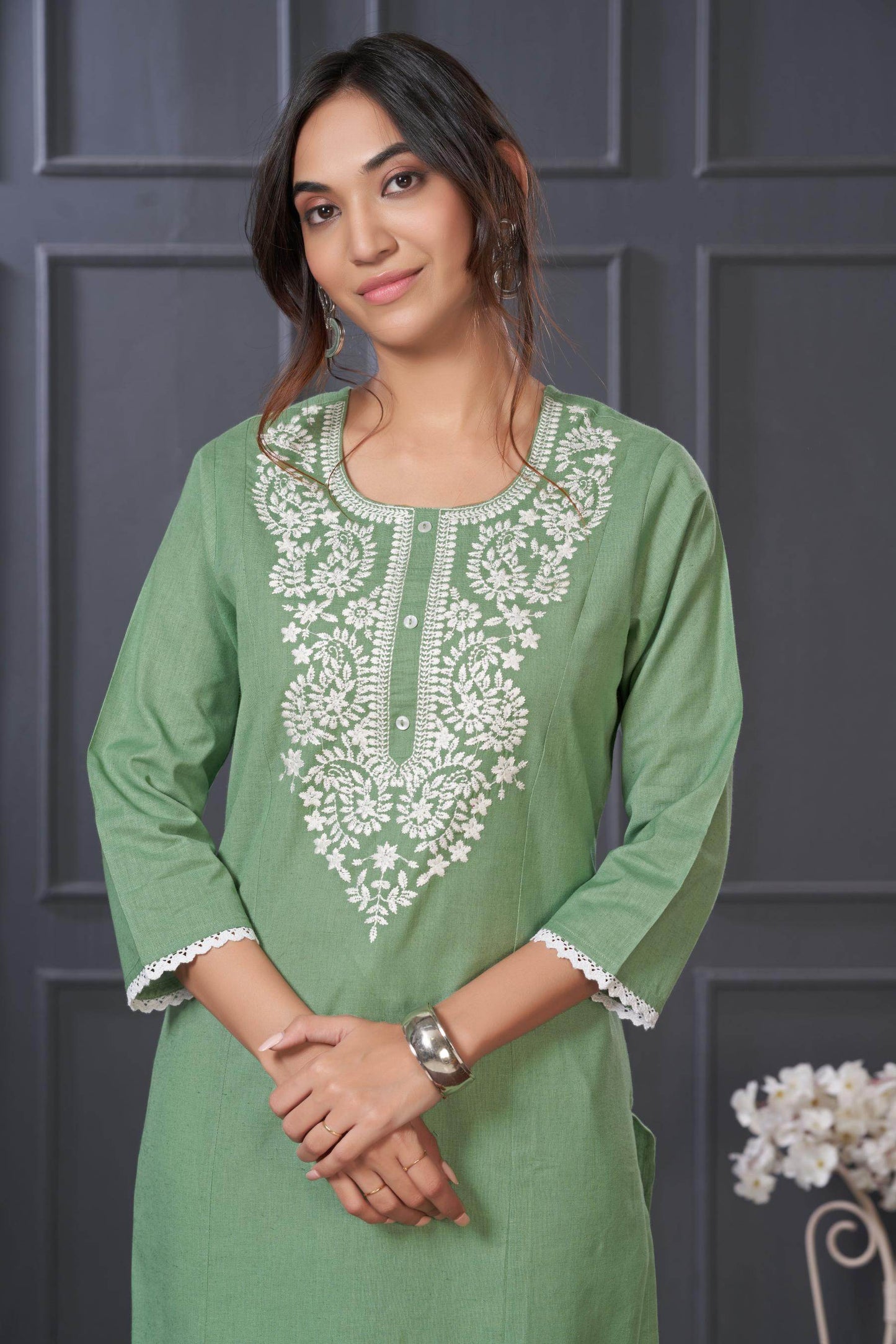 BulBul Hazel Purple & Green Embroidered Cotton Kurta Set - Elegant Ethnic Wear for Women
