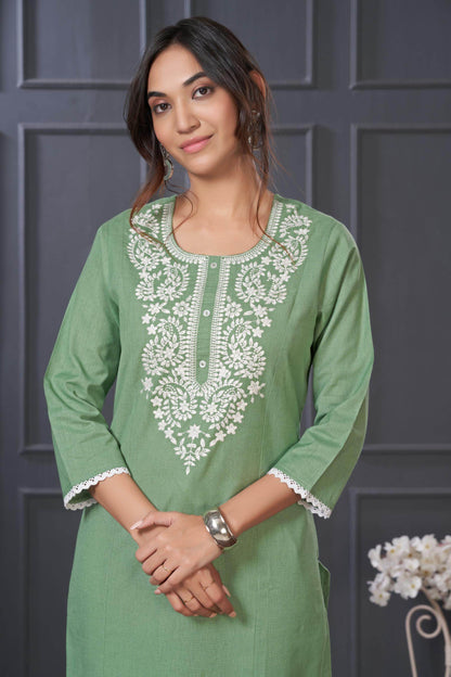 BulBul Hazel Purple & Green Embroidered Cotton Kurta Set - Elegant Ethnic Wear for Women