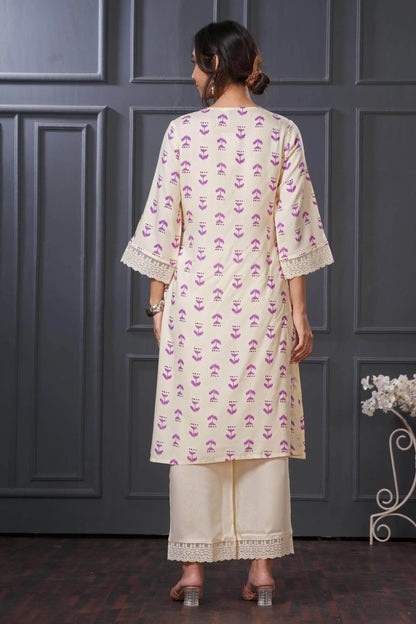 Lily Purple & Pink Abstract Printed Rayon Kurta Set for Women | Elegant Festive Wear by BulBul Fashions - warehousetech13