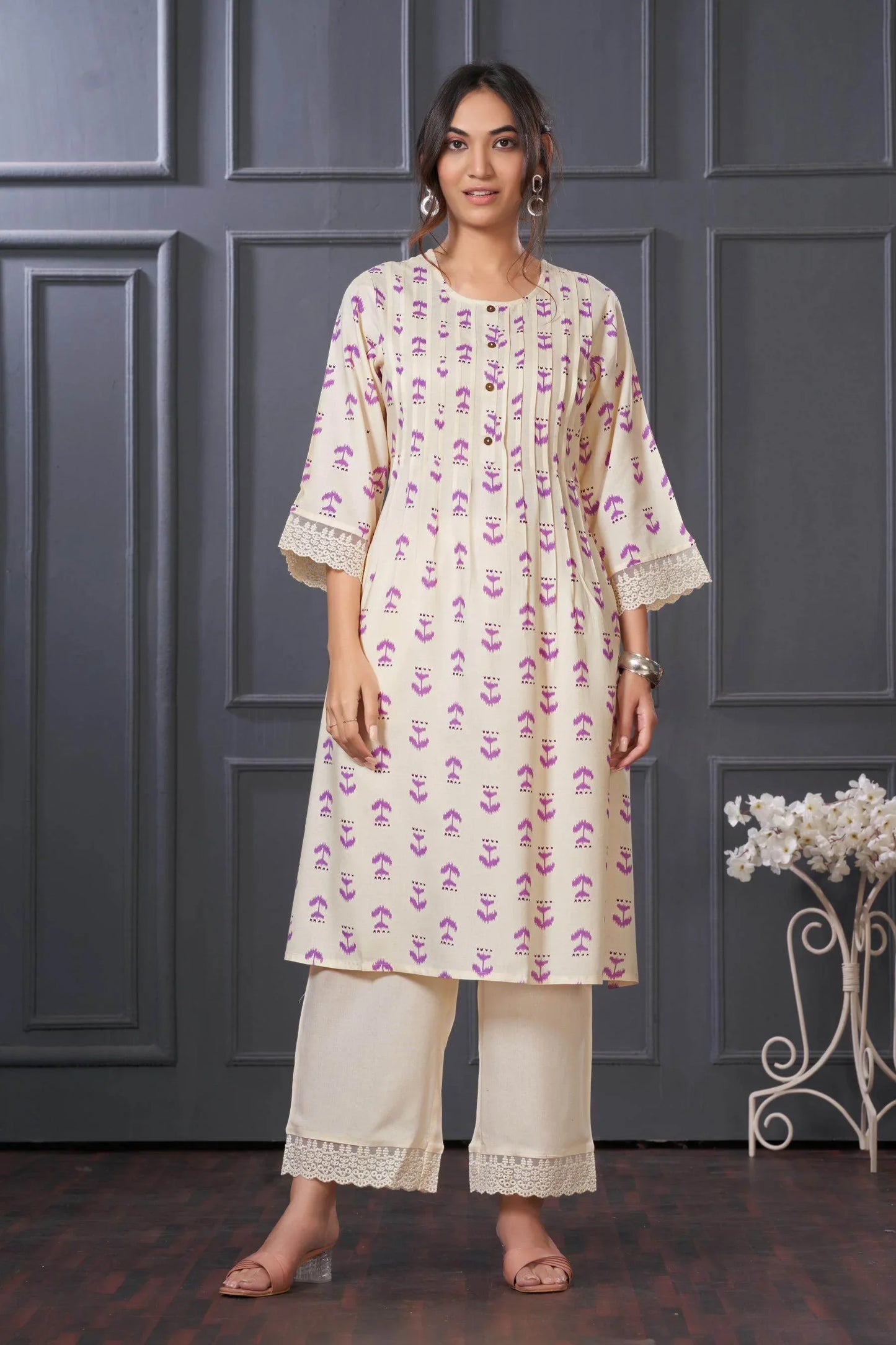 Lily Purple & Pink Abstract Printed Rayon Kurta Set for Women | Elegant Festive Wear by BulBul Fashions - warehousetech13