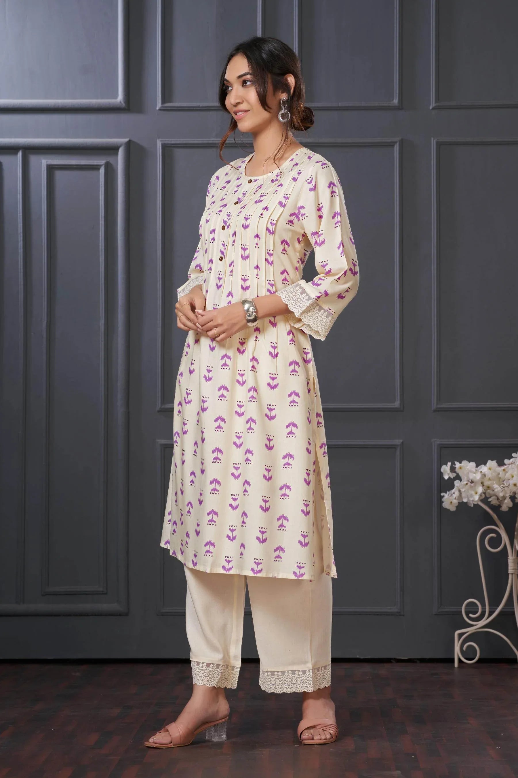 Lily Purple & Pink Abstract Printed Rayon Kurta Set for Women | Elegant Festive Wear by BulBul Fashions - warehousetech13