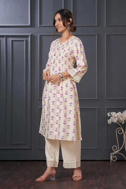 Lily Purple & Pink Abstract Printed Rayon Kurta Set for Women | Elegant Festive Wear by BulBul Fashions - warehousetech13