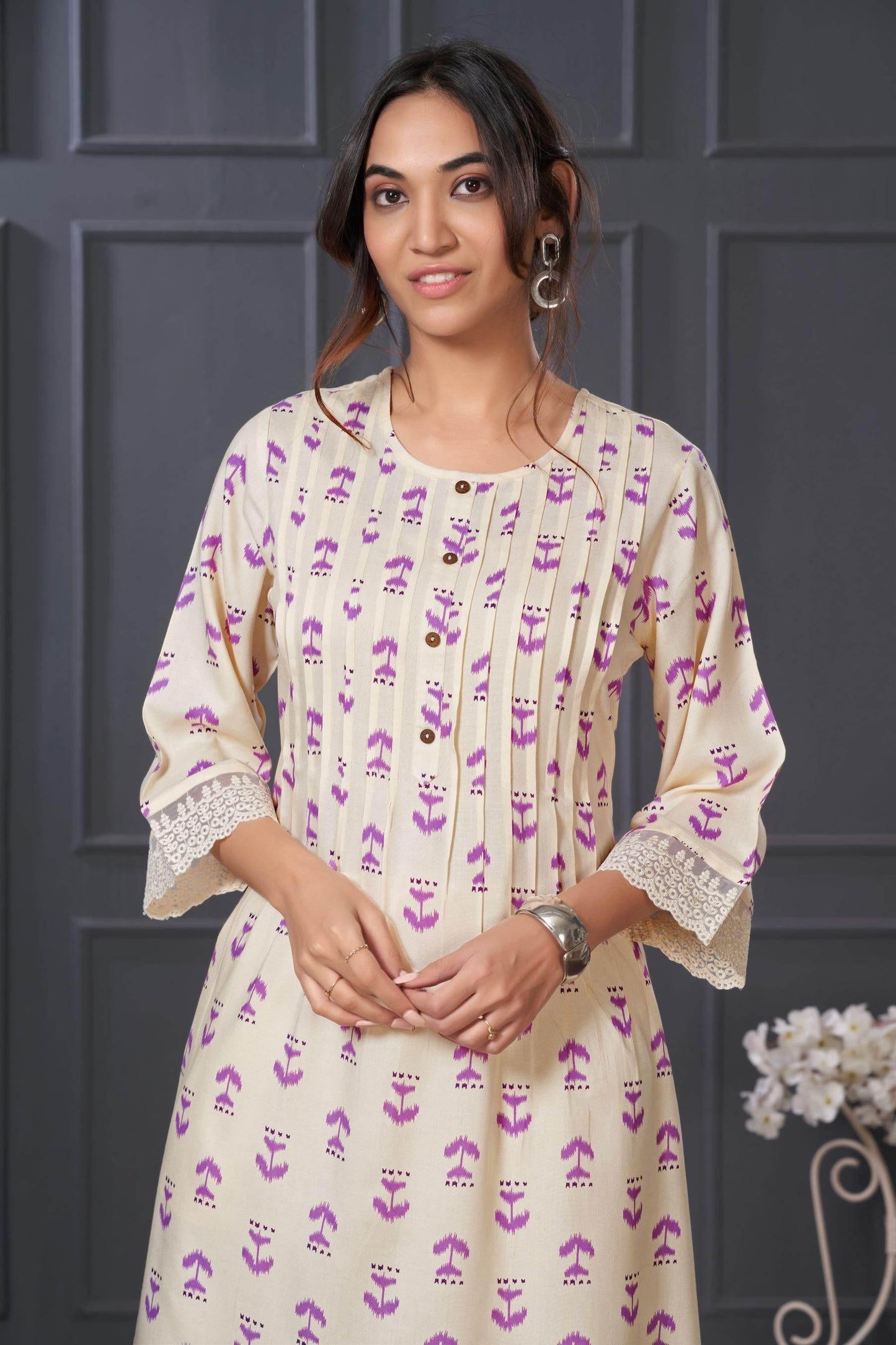 Lily Purple & Pink Abstract Printed Rayon Kurta Set for Women | Elegant Festive Wear by BulBul Fashions - warehousetech13