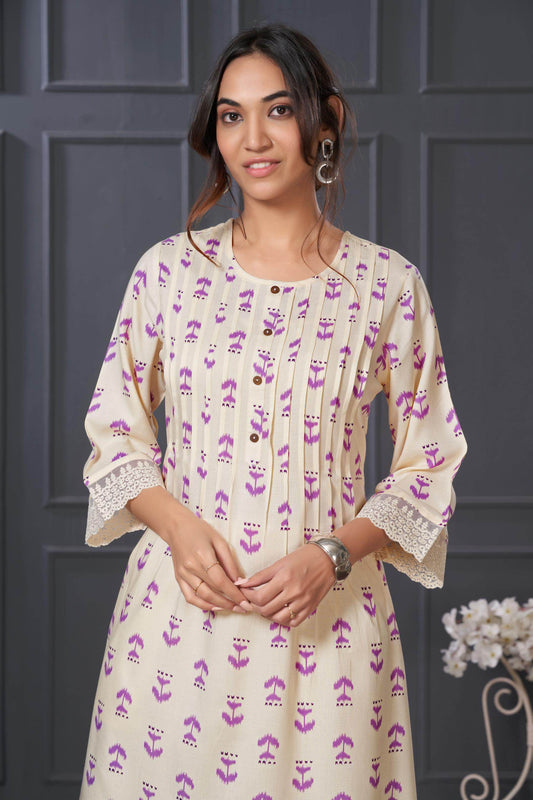 Lily Purple & Pink Abstract Printed Rayon Kurta Set for Women | Elegant Festive Wear by BulBul Fashions