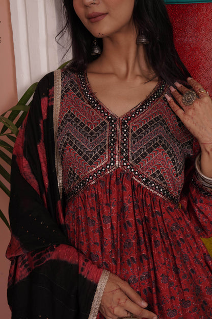 Kanishka Red Chanderi Kurta Set with Matching Dupatta - Perfect Ethnic Wear