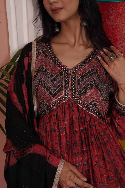 Kanishka Red Chanderi Kurta Set with Matching Dupatta - Perfect Ethnic Wear