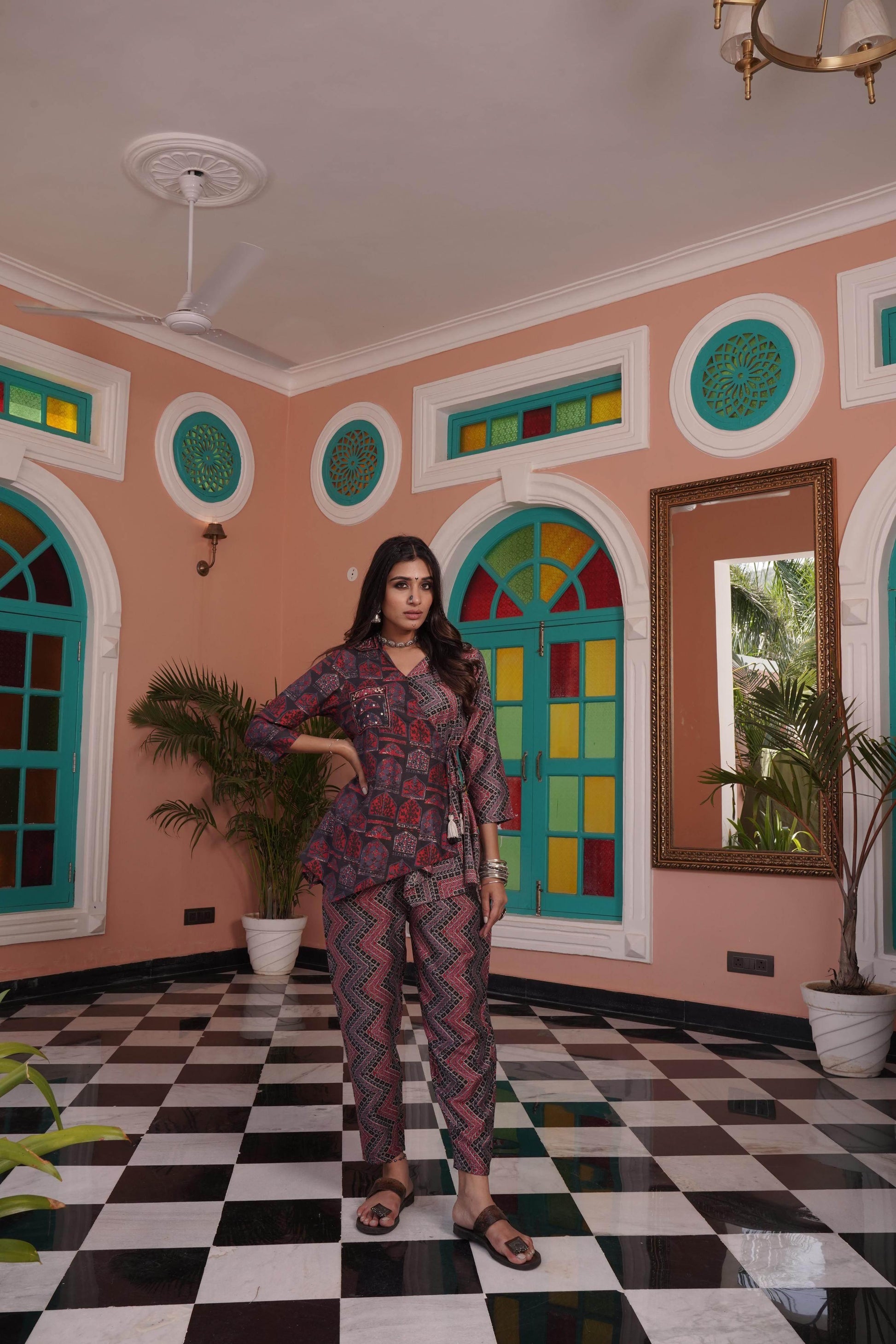 Atrangi Red Chanderi Co-Ord Set | Traditional Elegant Women's Ethnic Wear - warehousetech13