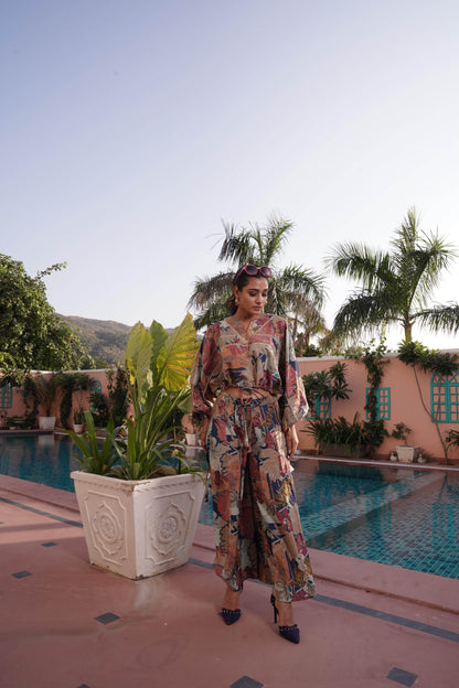 Anushree Pink & Blue Chanderi Co-Ord Set - Elegant Floral Modal Fabric Outfit