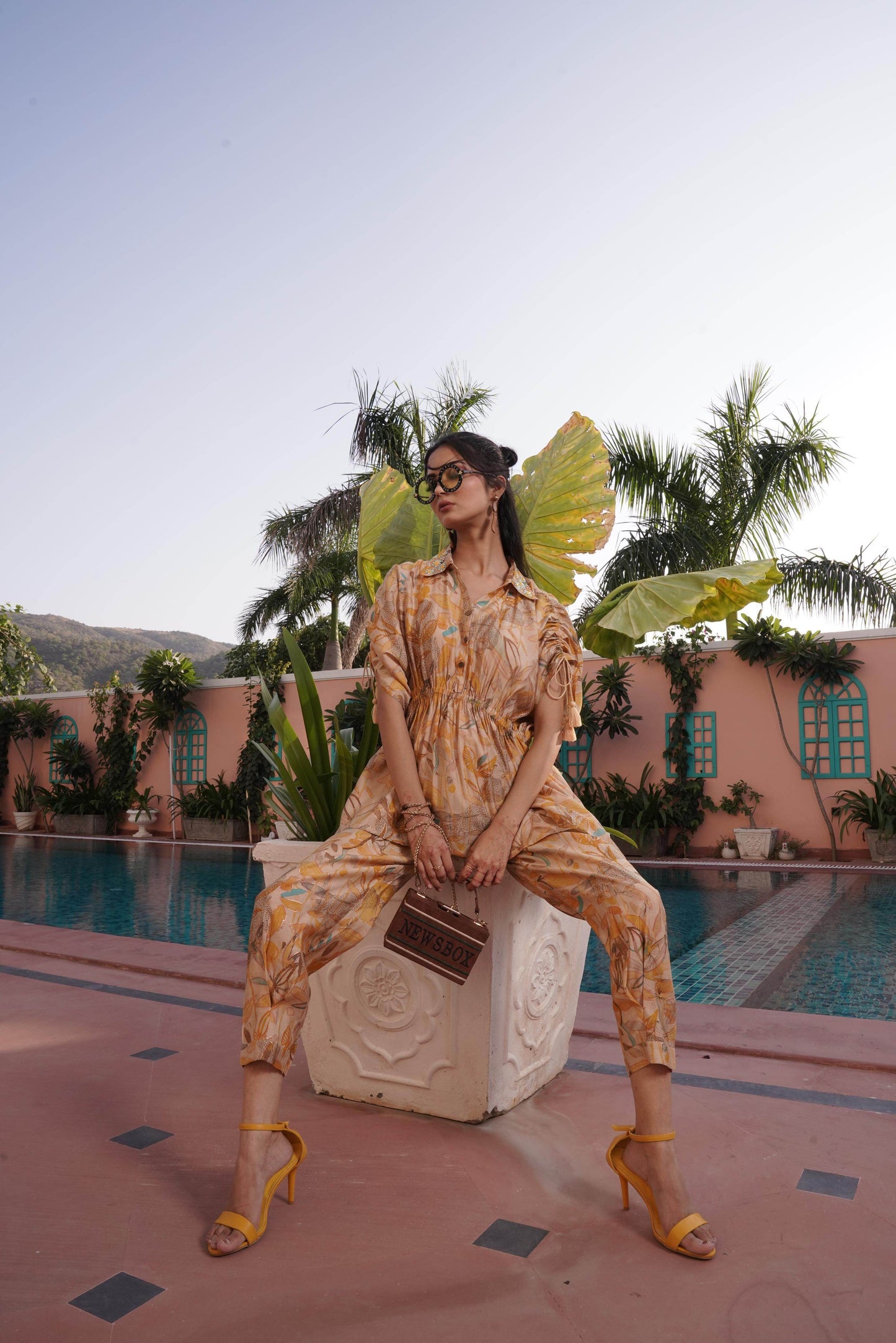 Ishika Blue & Yellow Chanderi Co-Ord Set – Elegant Modal Fabric Outfit