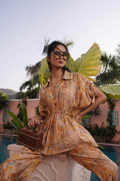 Ishika Blue & Yellow Chanderi Co-Ord Set – Elegant Modal Fabric Outfit